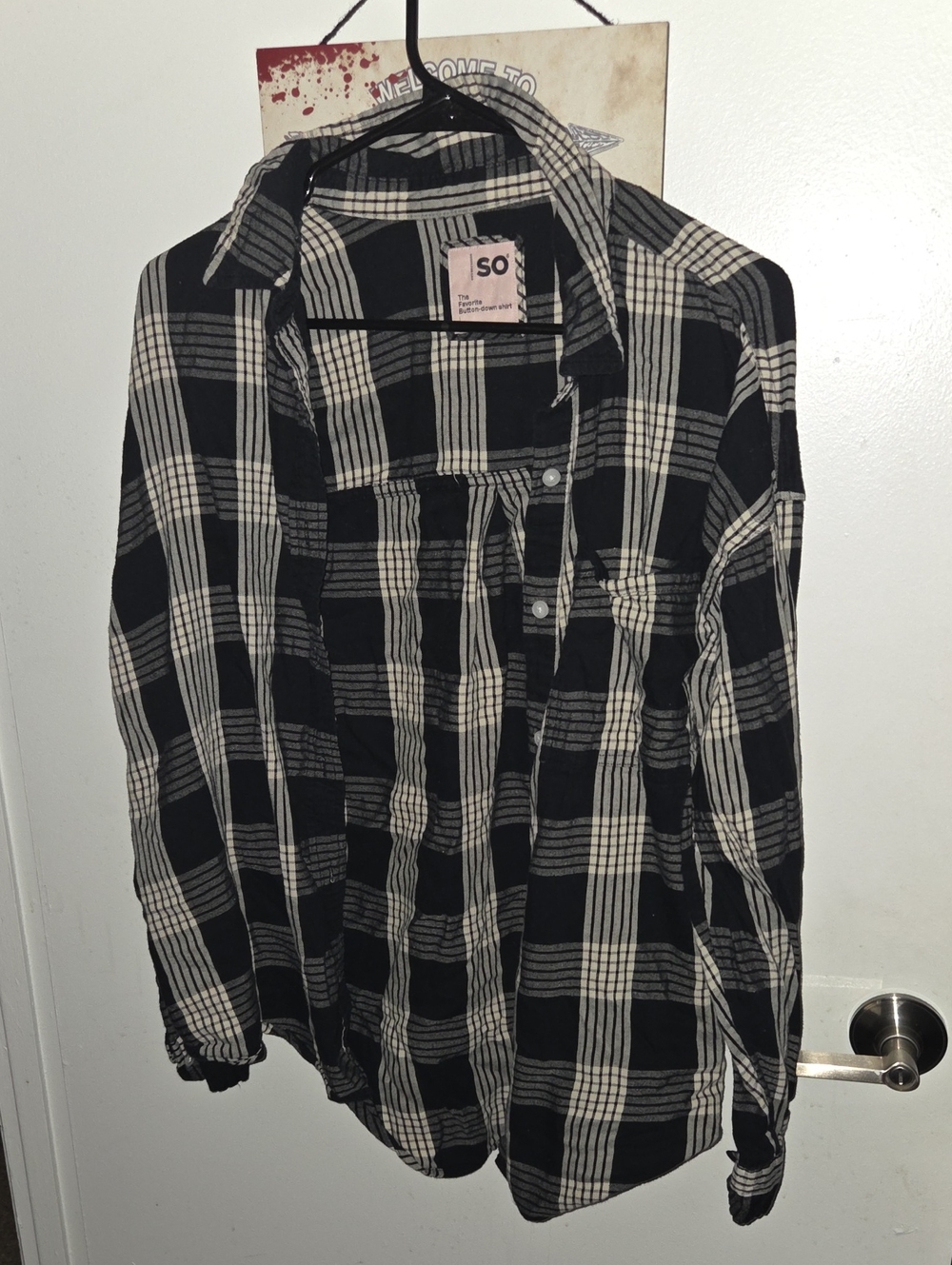 SO Black and Cream Plaid Button-Down Shirt